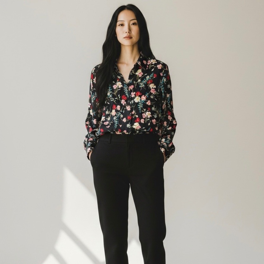 Equipment Femme‎ 100% Silk Floral Button Down Shirt Black Multi Size Small